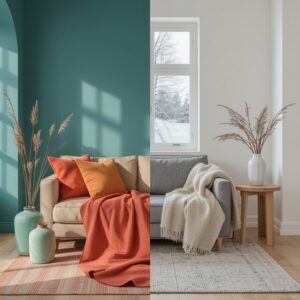 Zimowy spokój – stonowana baza i jeden wyrazisty akcent kolorystyczny dla przytulnego wnętrza